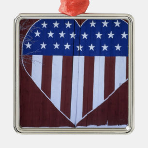 Flag in heart shape painted on barn after 9-11. metal tree decoration