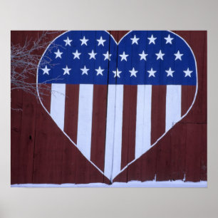 Flag in heart shape painted on barn after 9-11. poster