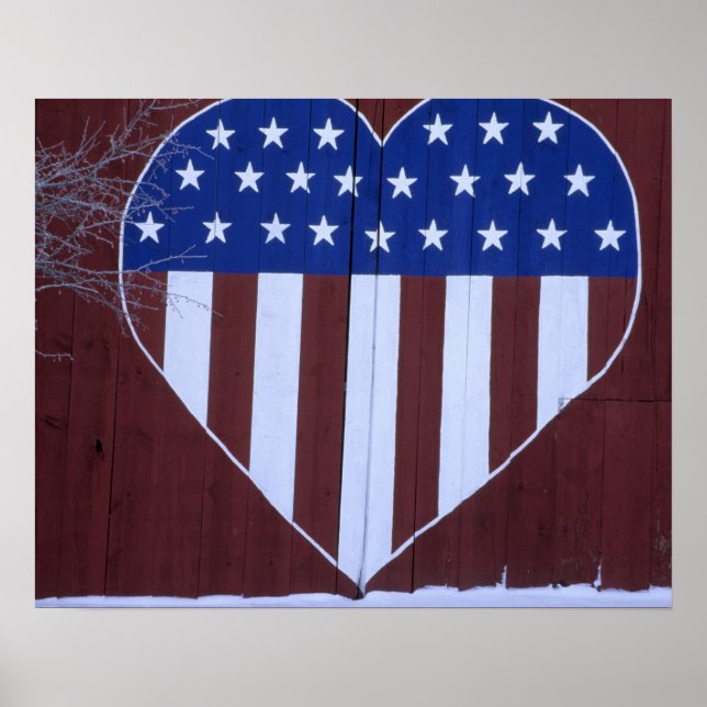 Flag in heart shape painted on barn after 9-11. poster (Front)