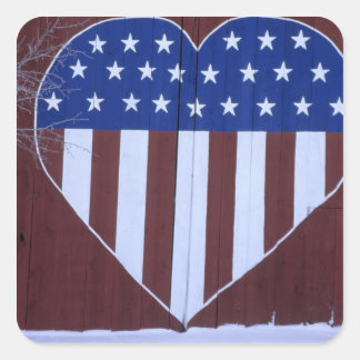 Flag in heart shape painted on barn after 9-11. square sticker
