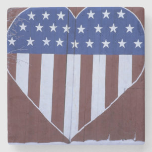 Flag in heart shape painted on barn after 9-11. stone coaster