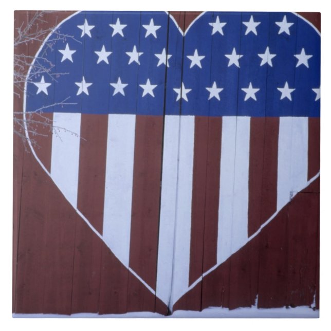 Flag in heart shape painted on barn after 9-11. tile (Front)
