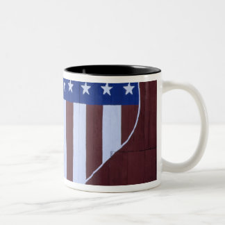 Flag in heart shape painted on barn after 9-11. Two-Tone coffee mug