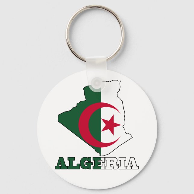 Flag in Map of Algeria Key Ring (Front)