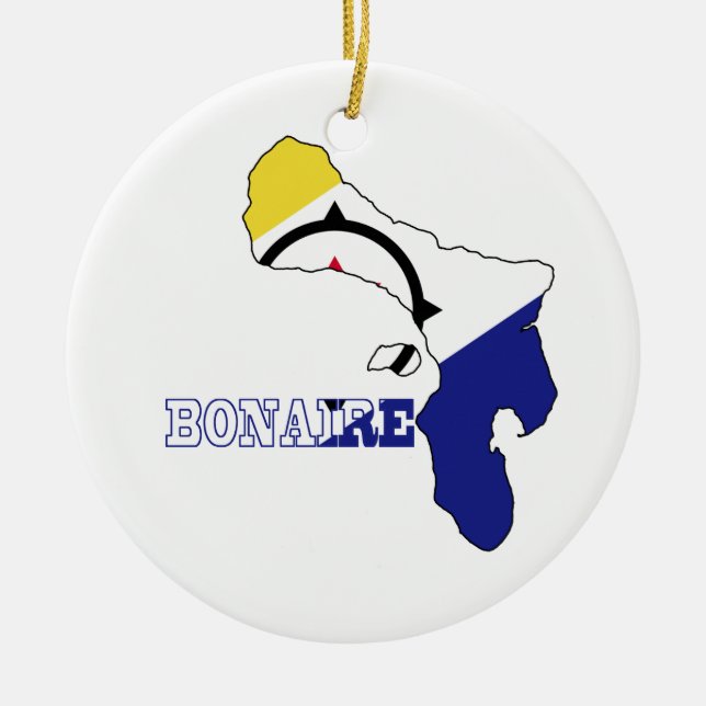 Flag in Map of Bonaire Ceramic Tree Decoration (Front)