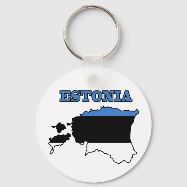 Flag in Map of Estonia Key Ring (Front)