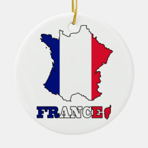 Flag in Map of France Ceramic Tree Decoration