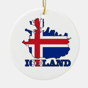 Flag in Map of Iceland Ceramic Tree Decoration