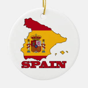 Flag in Map of Spain Ceramic Tree Decoration