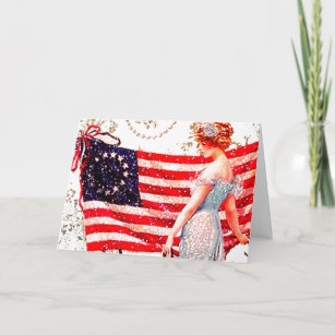 Flag Lady Gibson Girl Patriotic 4th of July USA Card