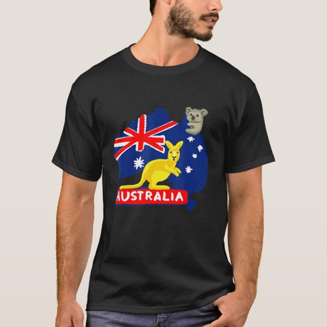Flag Map Continent Kangaroo Koala T-Shirt (Front)