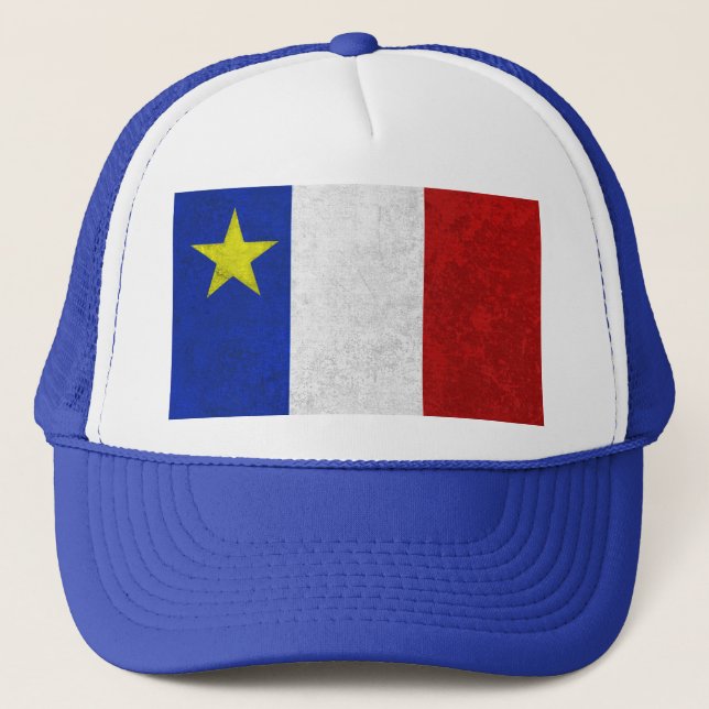 Flag of Acadia Distressed Grunge Trucker Hat (Front)