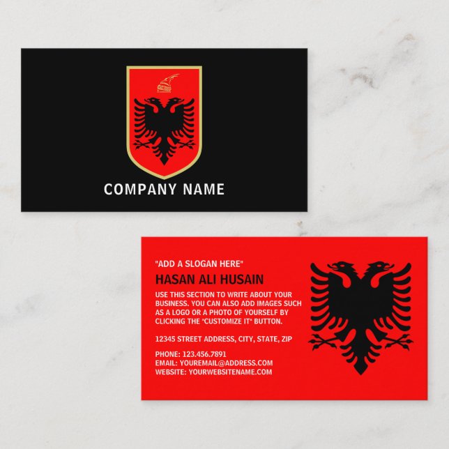 Flag of Albania, Albanian Coat of Arms Business Card (Front/Back)