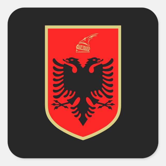 Flag of Albania, Albanian Coat of Arms Square Sticker (Front)