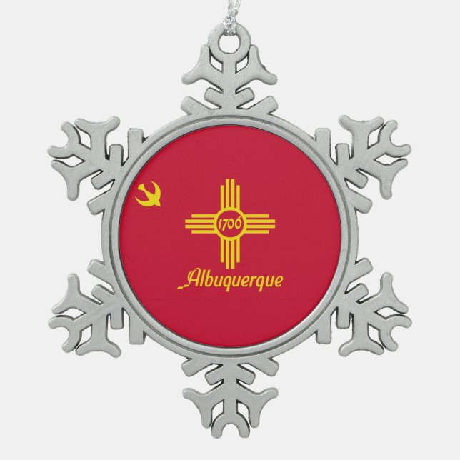 Flag of Albuquerque, New Mexico Snowflake Pewter C Snowflake Pewter Christmas Ornament (Front)