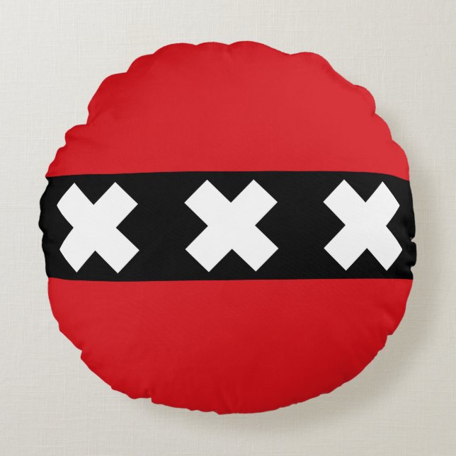 Flag of Amsterdam, Netherlands Round Pillow (Front)