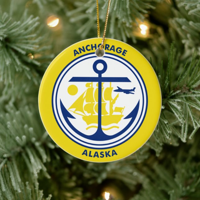 Flag of Anchorage, Alaska Ceramic Tree Decoration (Tree)