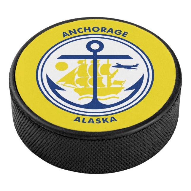 Flag of Anchorage, Alaska Hockey Puck (3/4)