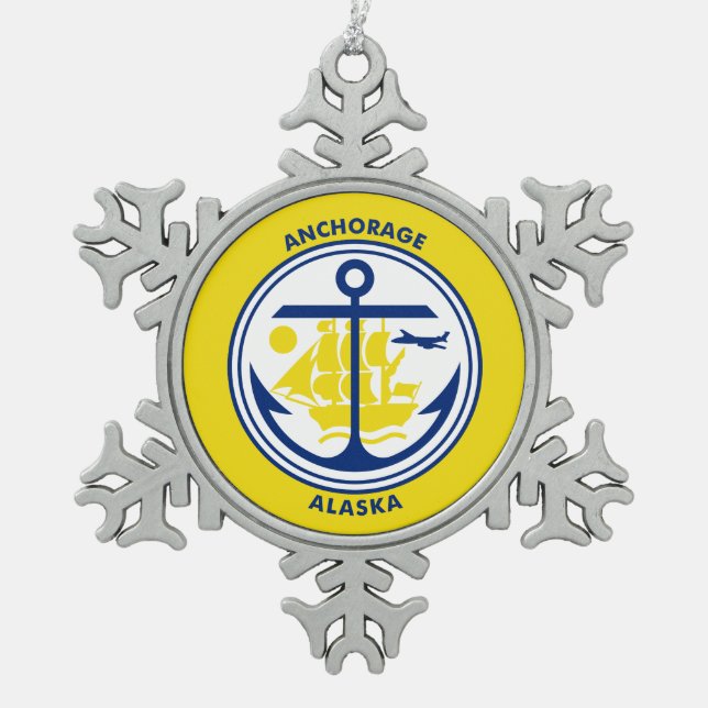 Flag of Anchorage, Alaska Snowflake Pewter Christm Snowflake Pewter Christmas Ornament (Front)