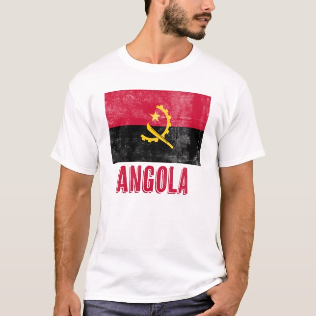Flag of Angola Grunge/"Distressed" Look T-Shirt (Front)