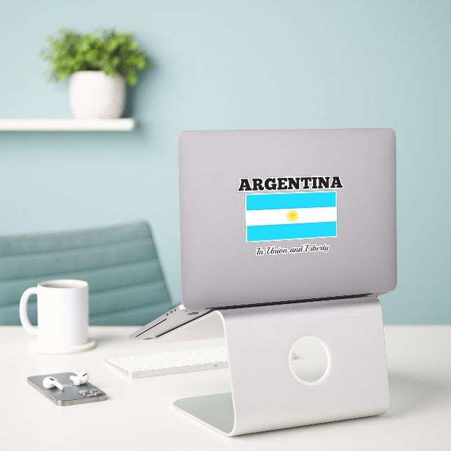 Flag of Argentina, labelled with motto (Laptop On Desk)