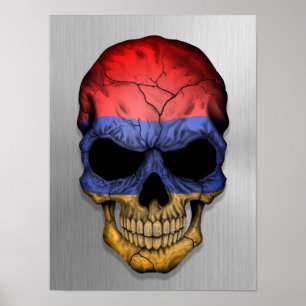 Flag of Armenia on a Steel Skull Graphic Poster