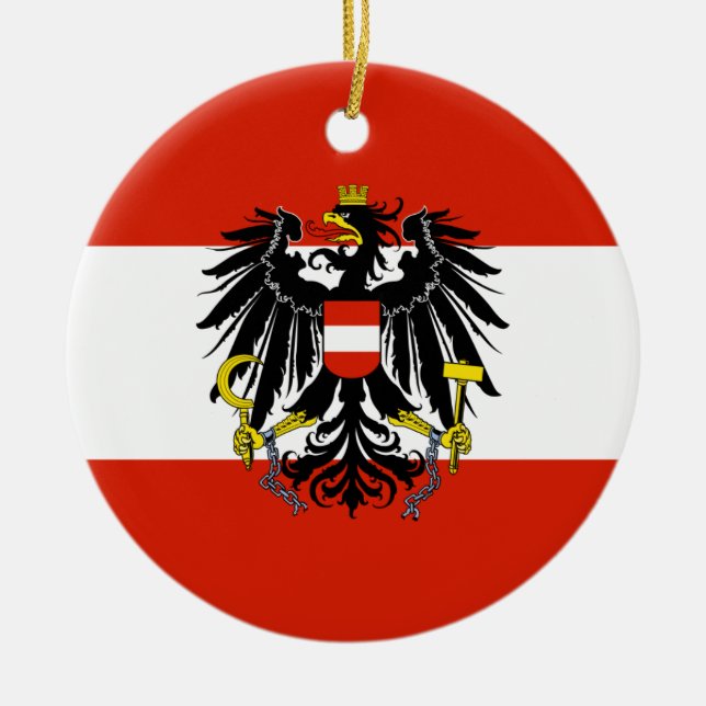 Flag of Austria with Coat of Arms Ceramic Tree Decoration (Front)