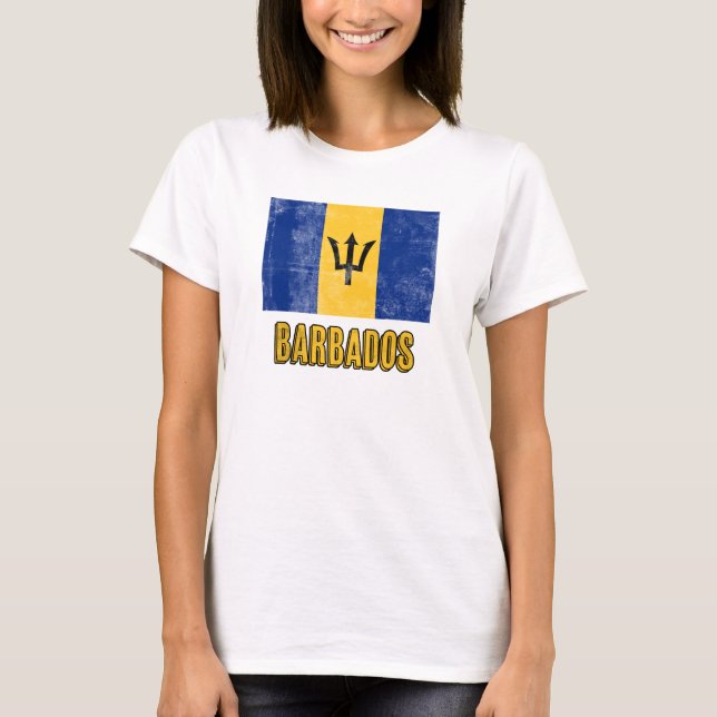 Flag of Barbados "Grunge" look. T-Shirt (Front)