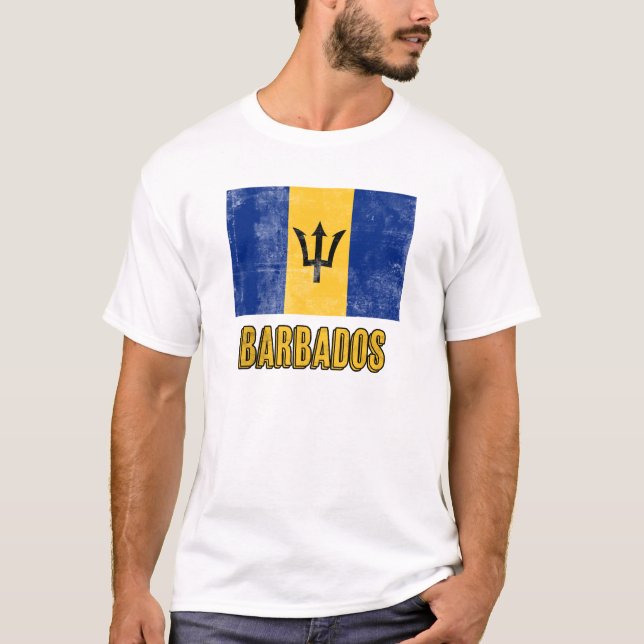 Flag of Barbados "Grunge" look. T-Shirt (Front)