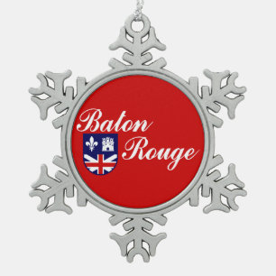 Flag of Baton Rouge, Louisiana Snowflake Pewter Ch Christmas Ornament