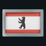 Flag of Berlin Belt Buckle<br><div class="desc">Belt Buckle with flag of Berlin, state flag with horizontal stripes of red and white, with an illustration of a black bear in the centre</div>