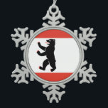 Flag of Berlin Snowflake Pewter Christmas Ornament<br><div class="desc">Christmas Ornament with flag of Berlin,  state flag with horizontal stripes of red and white,  with an illustration of a black bear in the center</div>