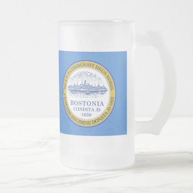 Flag of Boston, Massachusetts Frosted Glass Beer M Frosted Glass Beer Mug (Right)