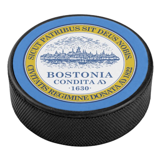 Flag of Boston, Massachusetts Hockey Puck (3/4)