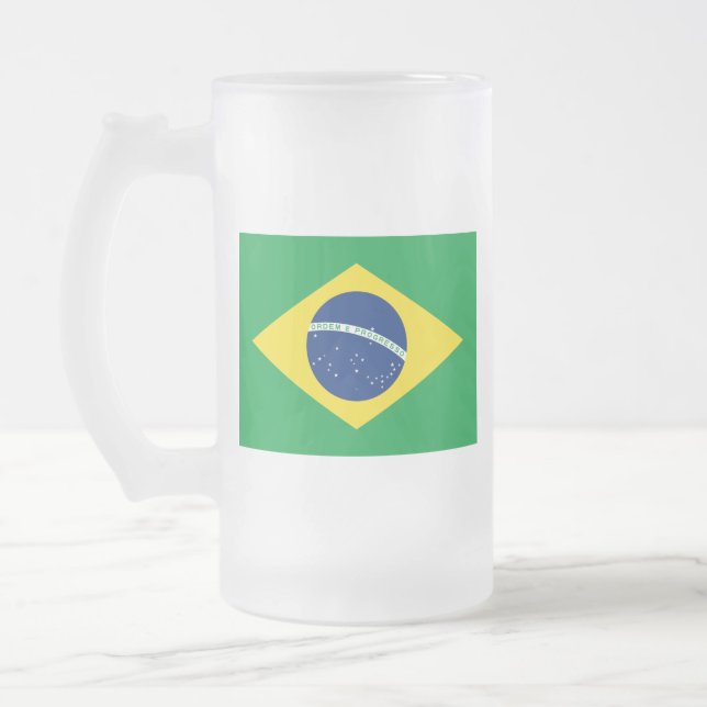 Flag of Brazil - Bandeira do Brasil Frosted Glass Beer Mug (Left)