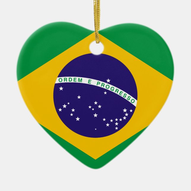 Flag of Brazil Ceramic Tree Decoration (Front)