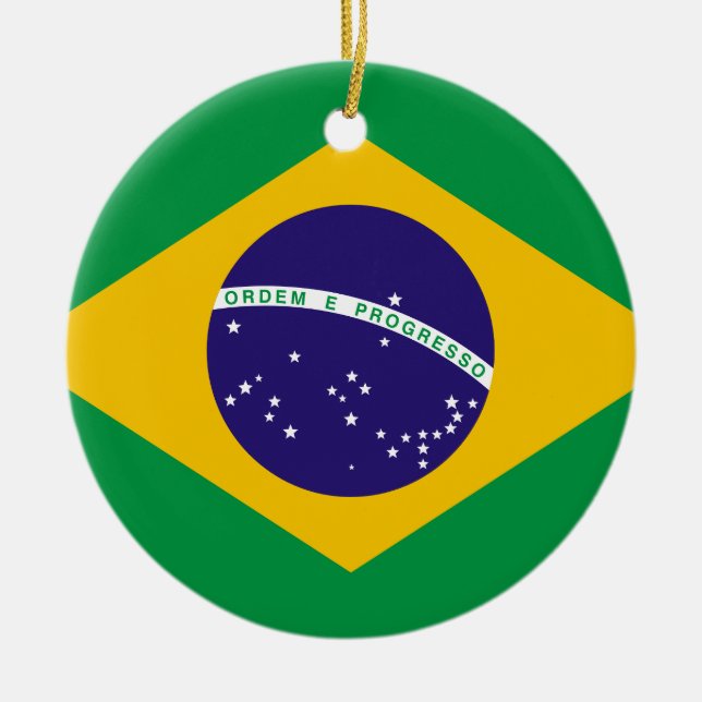 Flag of Brazil Ceramic Tree Decoration (Front)