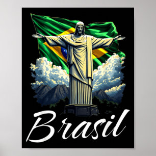 Flag Of Brazil Christ The Redeemer Men Women Kids Poster