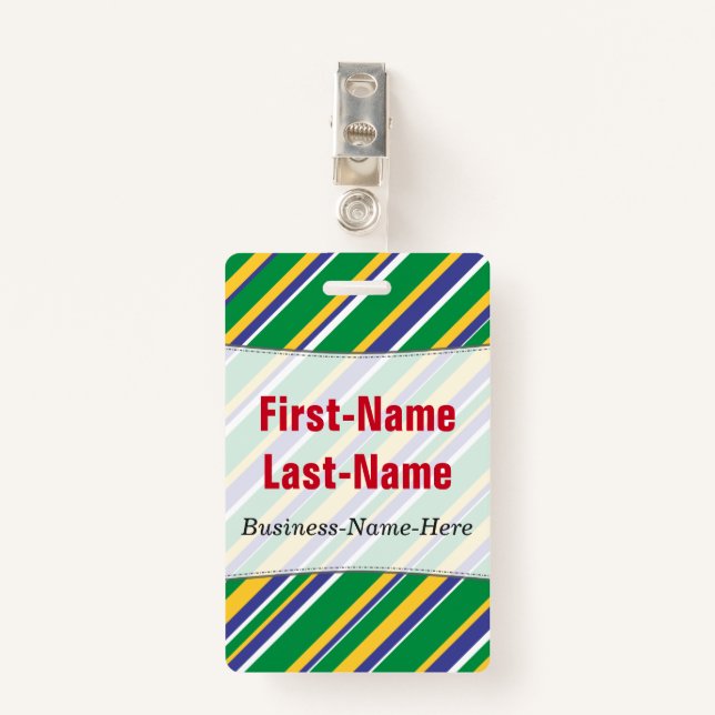 Flag of Brazil Inspired Colored Stripes Pattern ID Badge (Front with Clip)