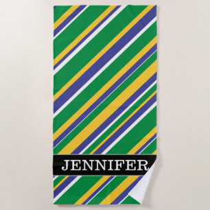 Flag of Brazil Inspired Coloured Stripes Pattern Beach Towel