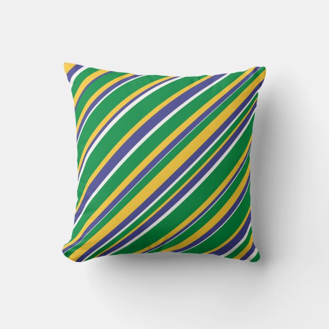 Flag of Brazil Inspired Coloured Stripes Pattern Cushion (Front)