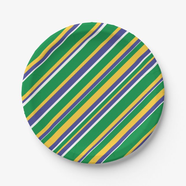 Flag of Brazil Inspired Coloured Stripes Pattern Paper Plate (Front)