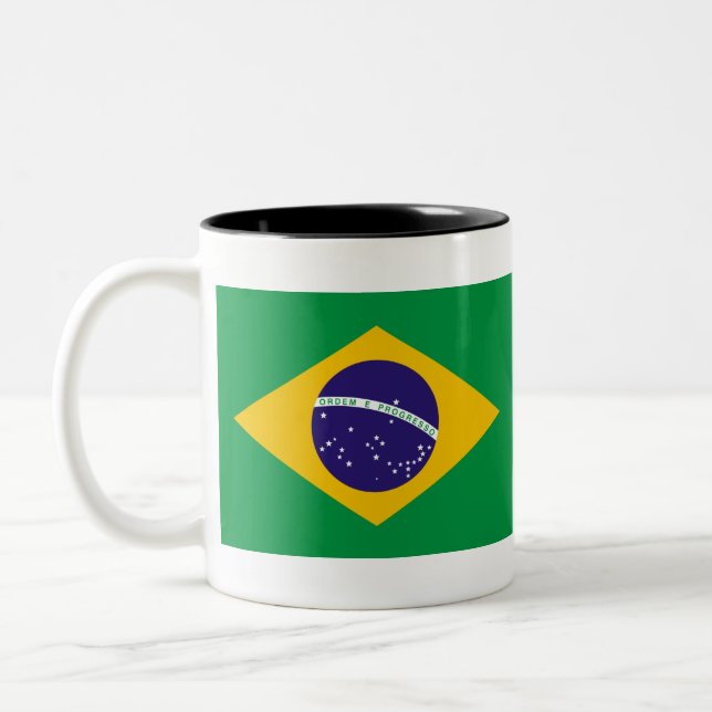 Flag of Brazil Two-Tone Coffee Mug (Left)