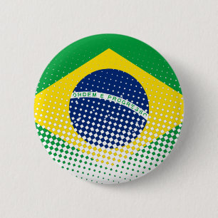 Flag Of Brazil With Halftone Effect 6 Cm Round Badge