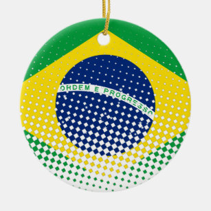 Flag Of Brazil With Halftone Effect Ceramic Tree Decoration
