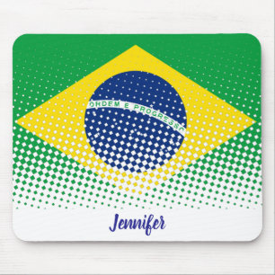 Flag Of Brazil With Halftone Effect Custom Name Mouse Mat