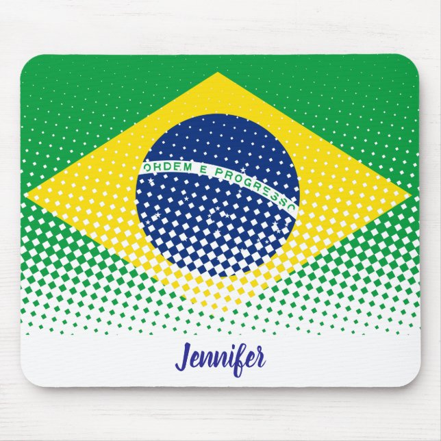 Flag Of Brazil With Halftone Effect Custom Name Mouse Mat (Front)
