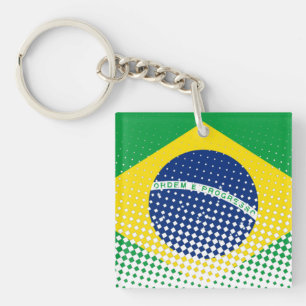 Flag Of Brazil With Halftone Effect Key Ring