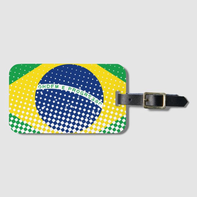 Flag Of Brazil With Halftone Effect Luggage Tag (Front Horizontal)