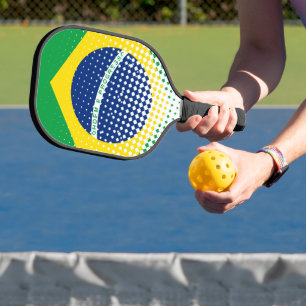 Flag Of Brazil With Halftone Effect Pickleball Paddle
